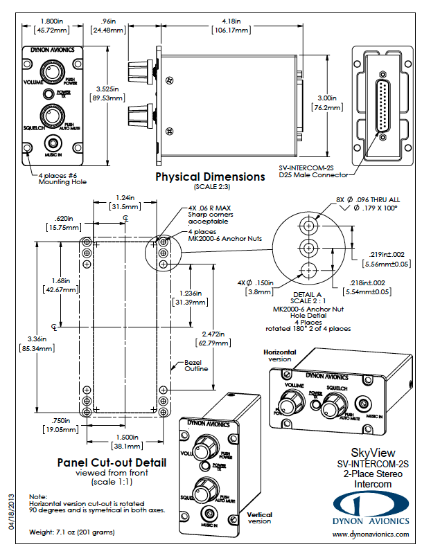 Dynon SkyView two-place intercom technical drawing