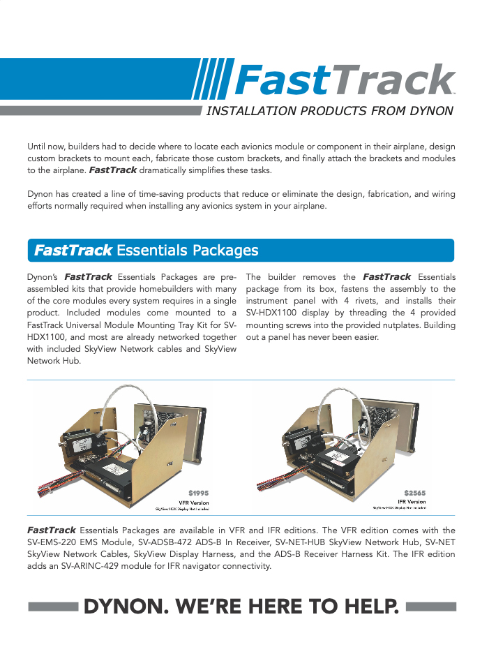 View or Download The FastTrack line of products For Experimental Aircraft